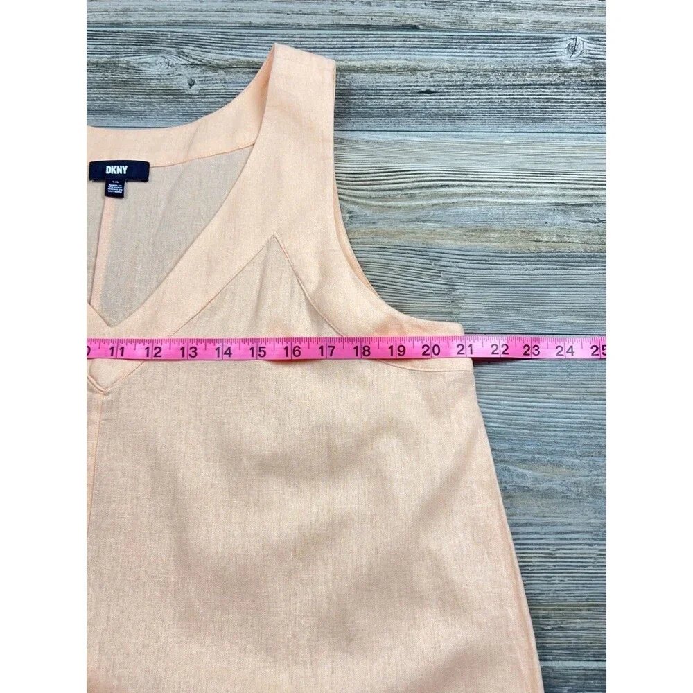 DKNY Peach A-Line Shift Dress L Linen Blend Side Slits Pullover Minimalist Beach